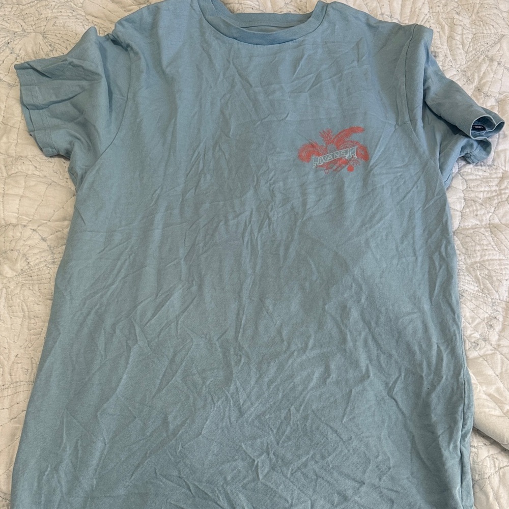 Vans Light Blue Tee with Soft Coral Logo Print